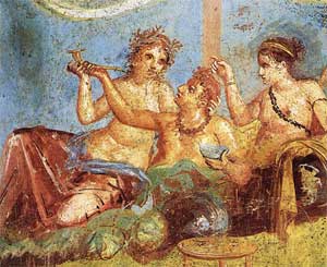Roman fresco with banquet scene in Pompeii